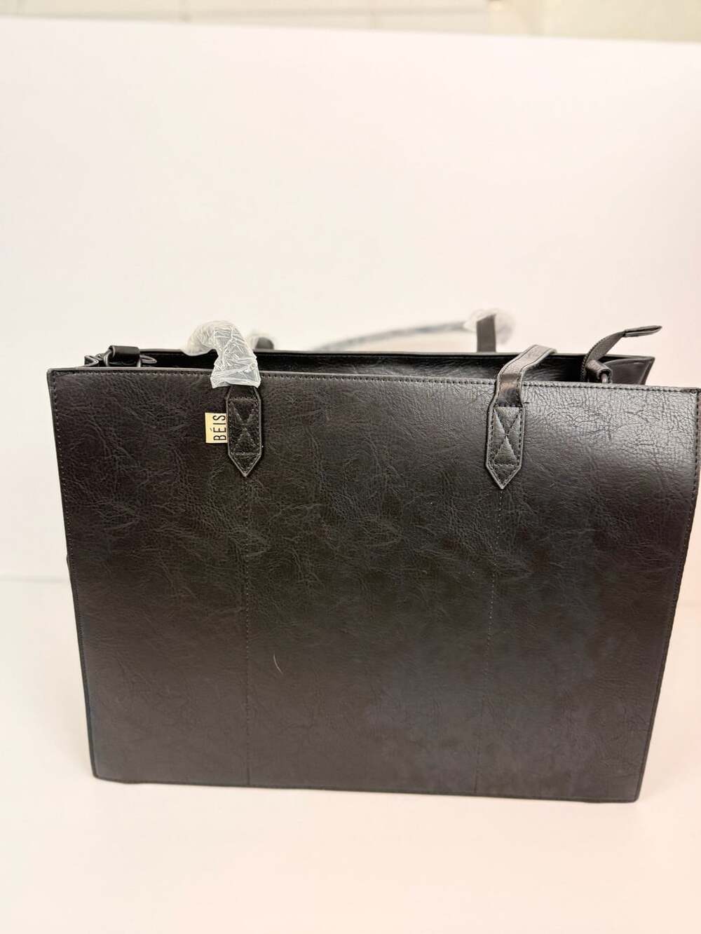 NWT Béis The Work Tote Black Vegan Leather Laptop Bag